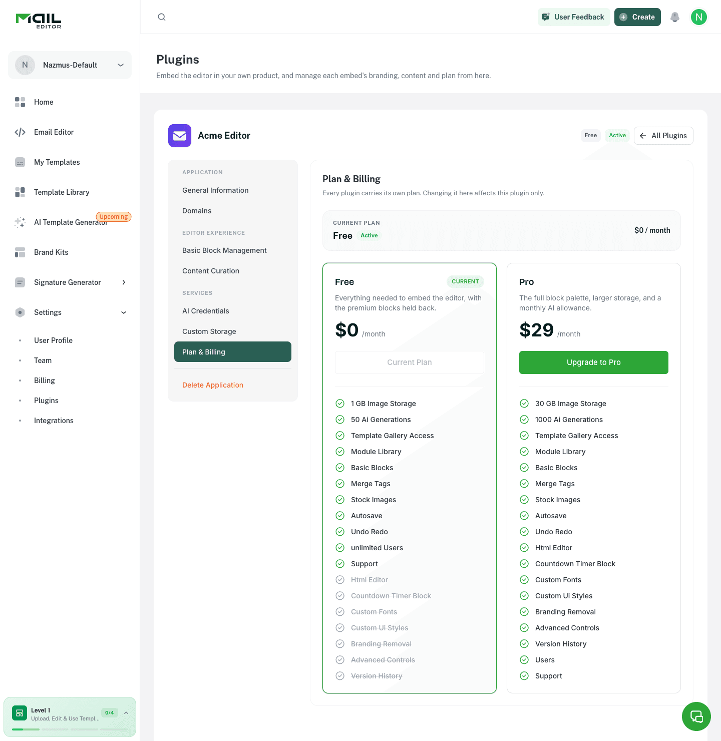 Plan & Billing tab