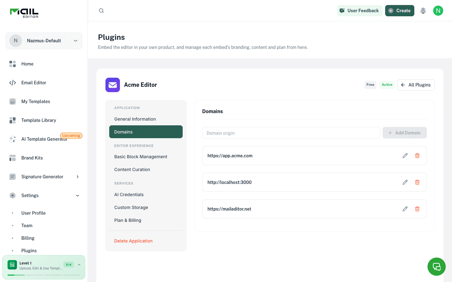 Domains tab